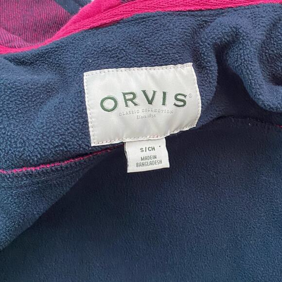Orvis Plaid Button Down Jacket Shacket Small Fleece Lined Pink Blue - Picture 6 of 8